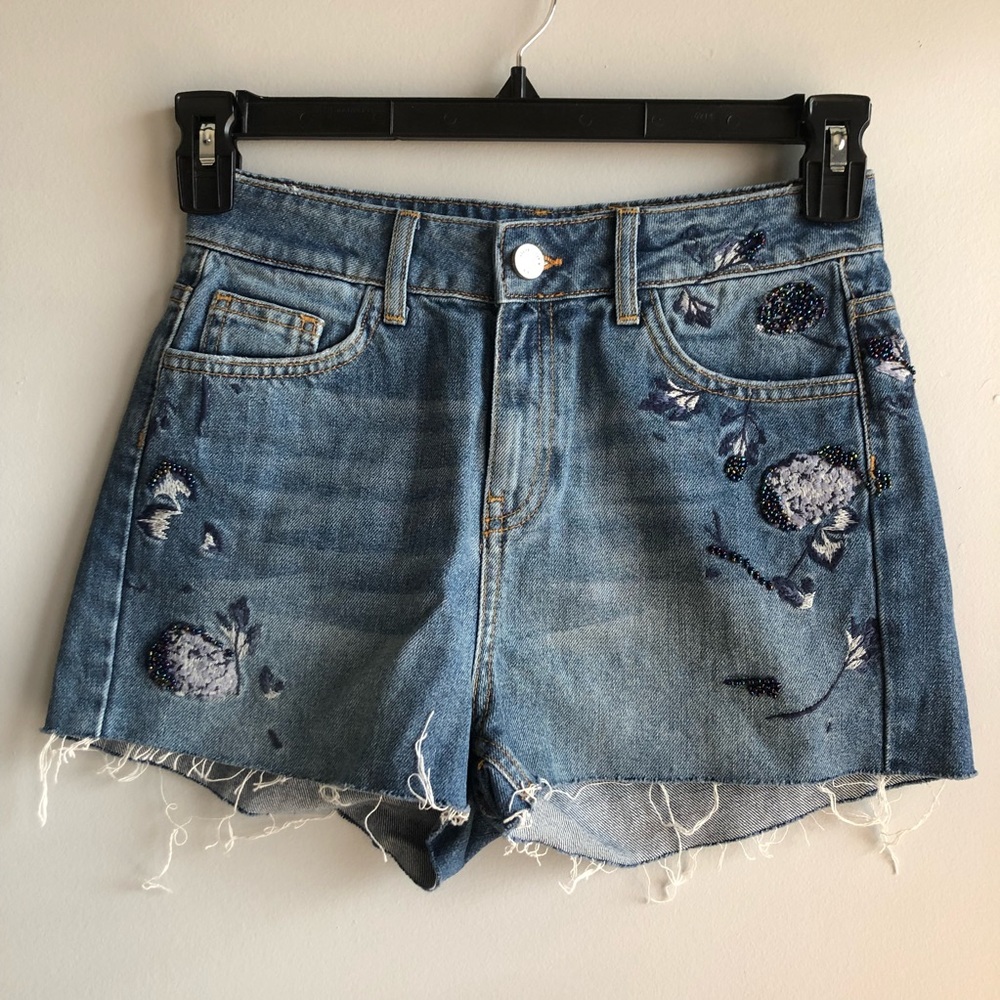 ZARA Embroidered Jean Shorts